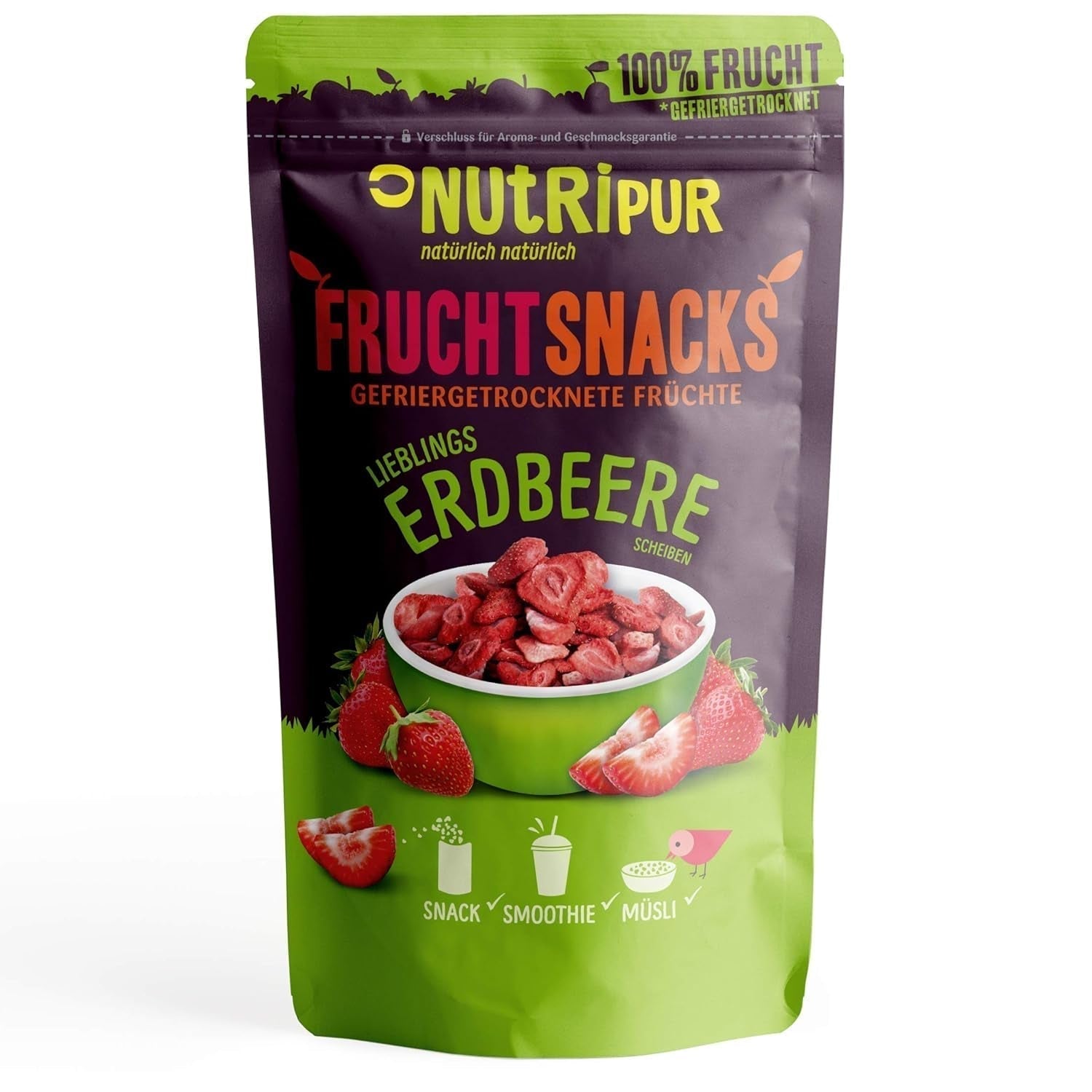 Frystorkade jordgubbar 300g: osötade torkade jordgubbsskivor - Frystorkade jordgubbar med ren frukt, fulla av smak: frystorkade bär - NUTRIPUR torkade frukter Naty Shop torkade produkter 25G (förpackning med 1) Jordgubbar