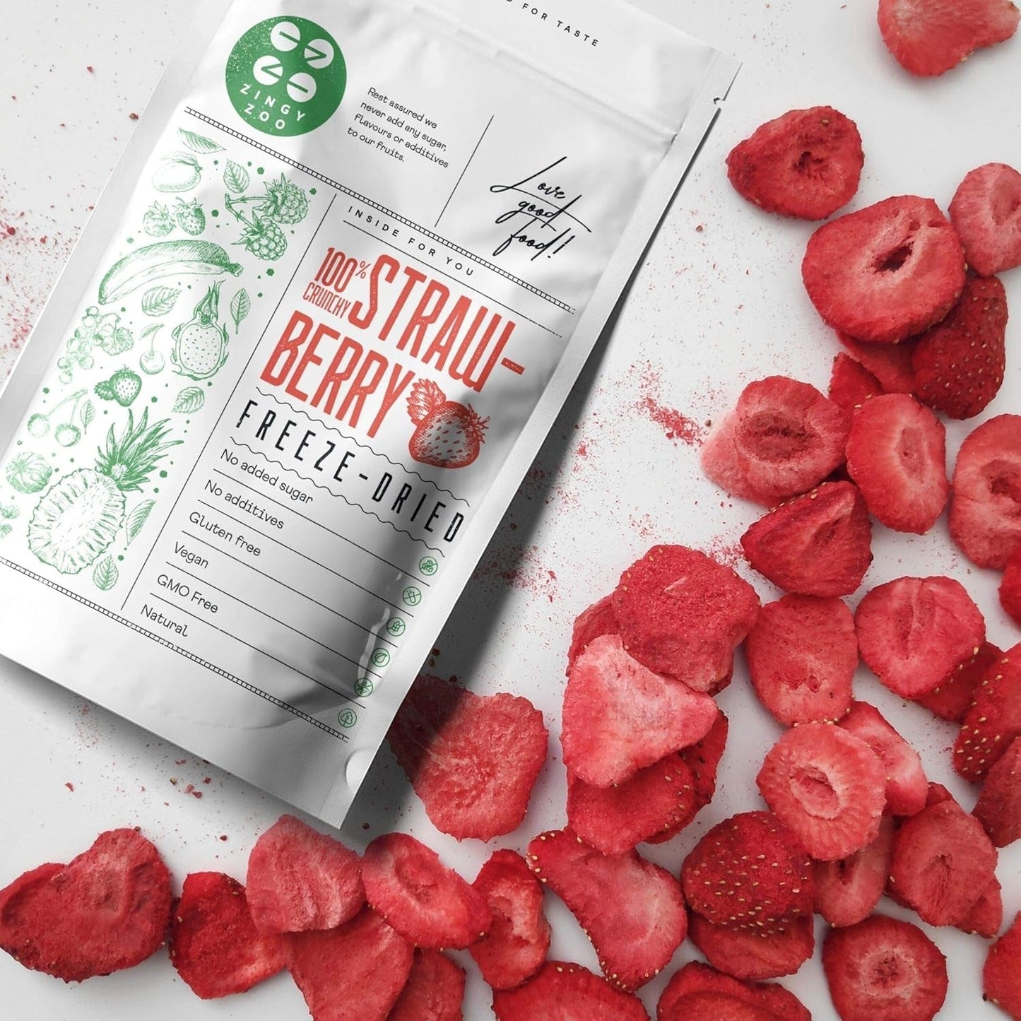 Frystorkade jordgubbar | Frystorkade frukter Frystorkade | Torkad frukt utan socker Torkad frukt | Torkade jordgubbar Frystorkade | Frystorkade frukter (90g) Dehydrerade produkter Naty Shop