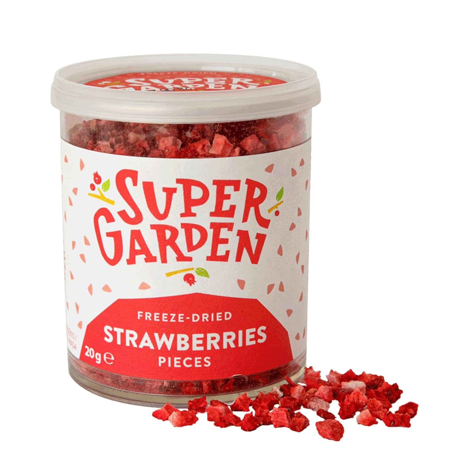 Super Garden Frystorkade Jordgubbar | Läcker och 100 % ren frystorkad frukt | Hela torkade jordgubbar för hälsosamma mellanmål eller bakning | Frystorkade jordgubbar 19g Torkade produkter Naty Shop Jordgubbstårta