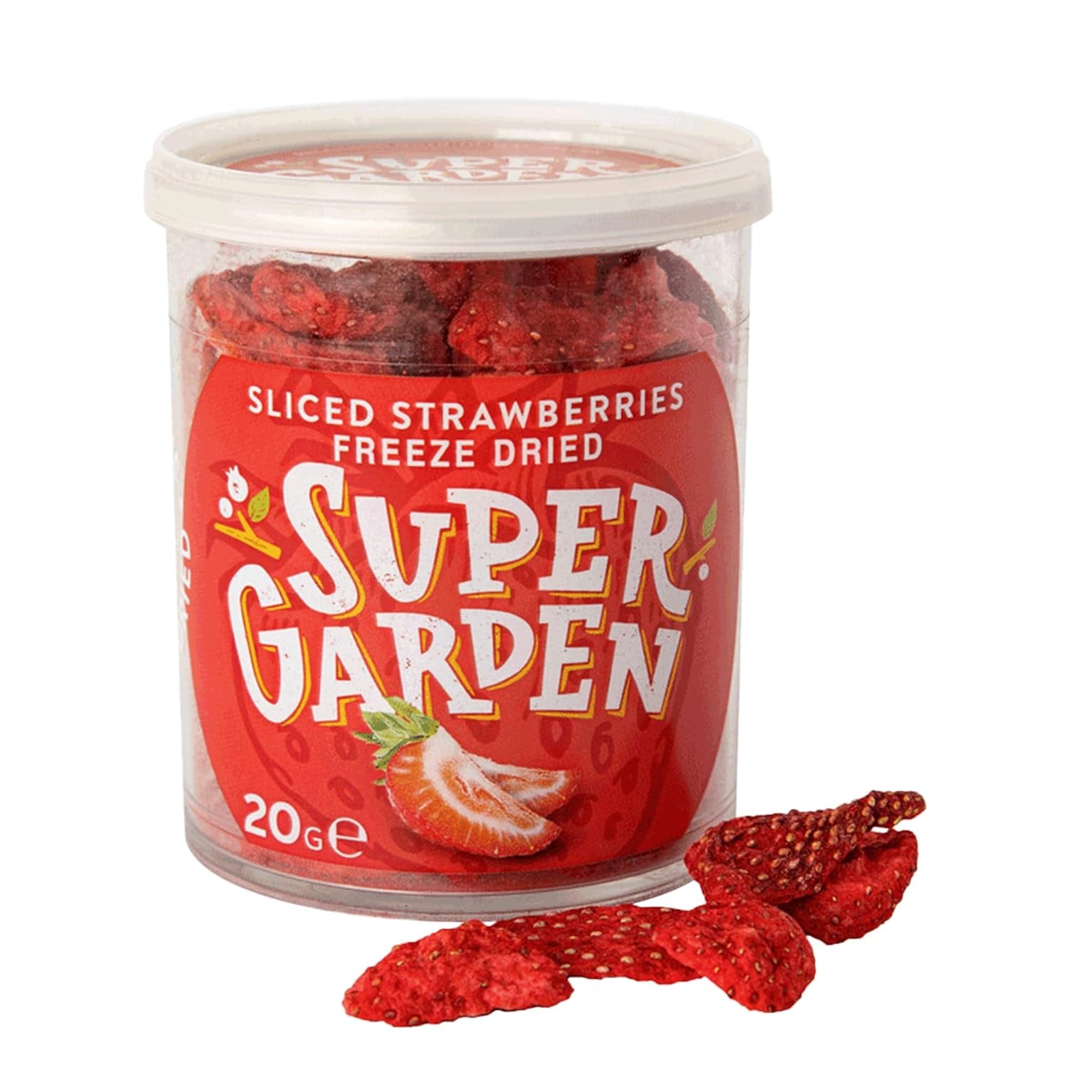 Super Garden Frystorkade Jordgubbar | Läcker och 100 % ren frystorkad frukt | Hela torkade jordgubbar för hälsosamma mellanmål eller bakning | Frystorkade jordgubbar 19g Torkade produkter Naty Shop Jordgubbsskivor