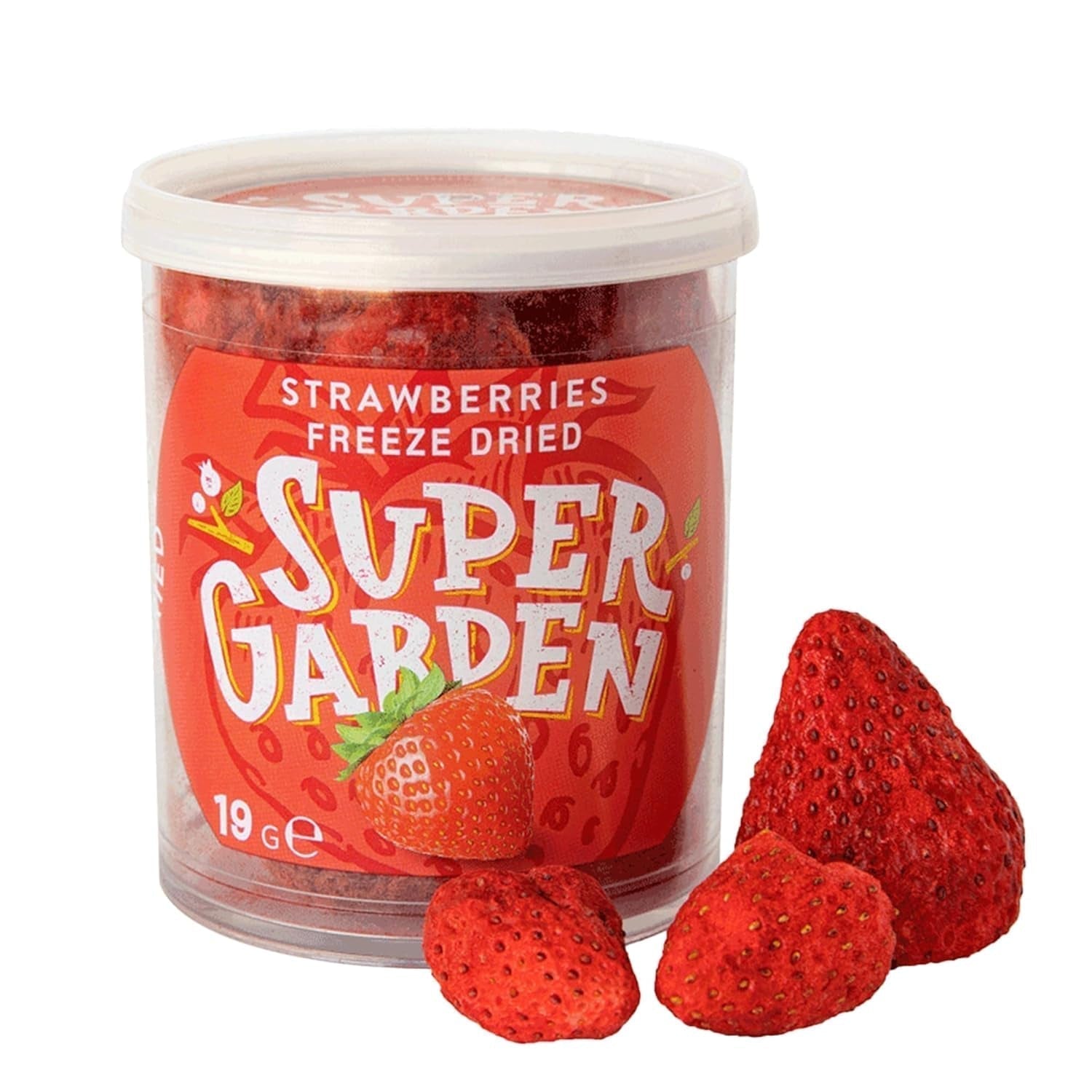 Super Garden Frystorkade Jordgubbar | Läcker och 100 % ren frystorkad frukt | Hela torkade jordgubbar för hälsosamma mellanmål eller bakning | Frystorkade jordgubbar 19g Torkade produkter Naty Shop Hela jordgubbar