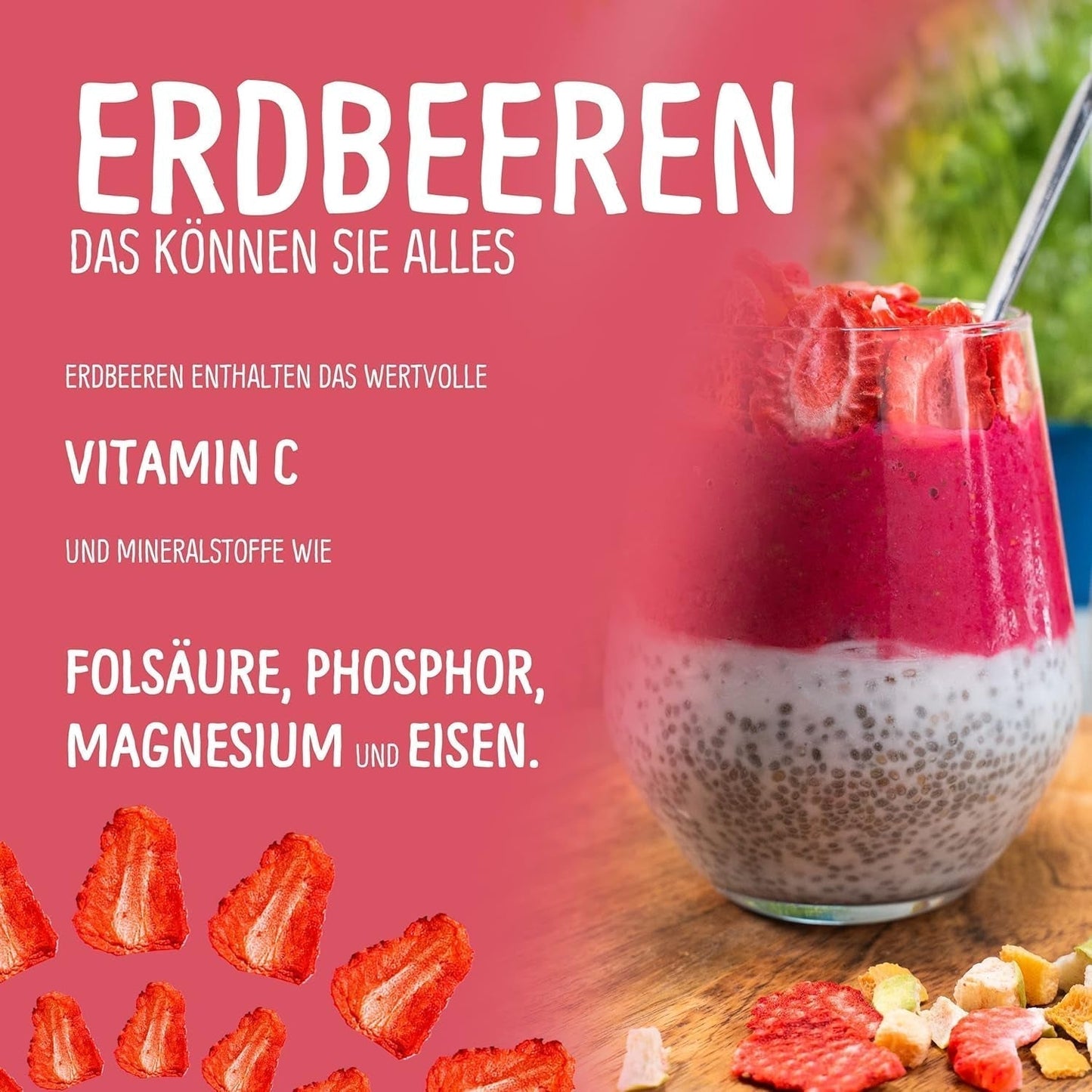 Ekologiska frystorkade jordgubbar: 70g torkade jordgubbar till smoothie bowls, müsli, grötpålägg - frystorkade bär utan tillsatt socker - frystorkade jordgubbar - NutriPur frukter Torkade produkter Naty Shop