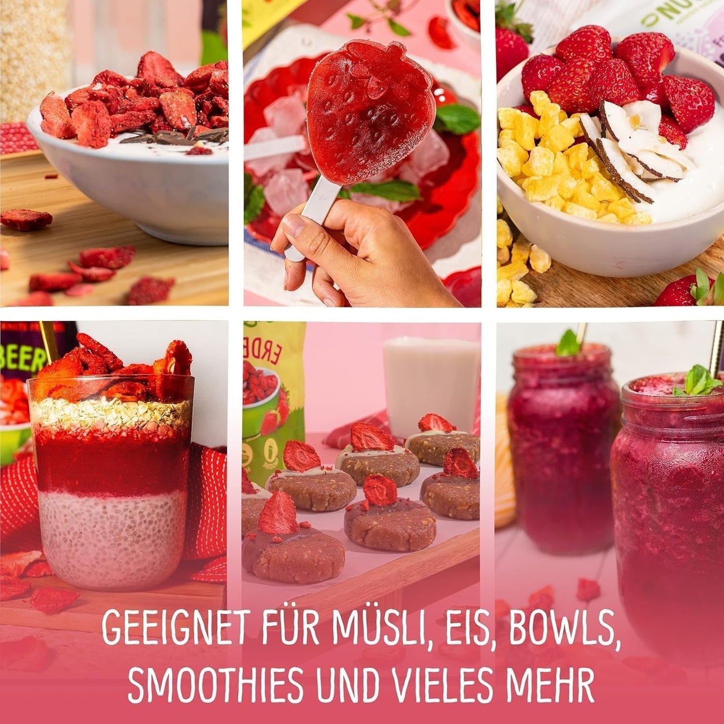Ekologiska frystorkade jordgubbar: 70g torkade jordgubbar till smoothie bowls, müsli, grötpålägg - frystorkade bär utan tillsatt socker - frystorkade jordgubbar - NutriPur frukter Torkade produkter Naty Shop