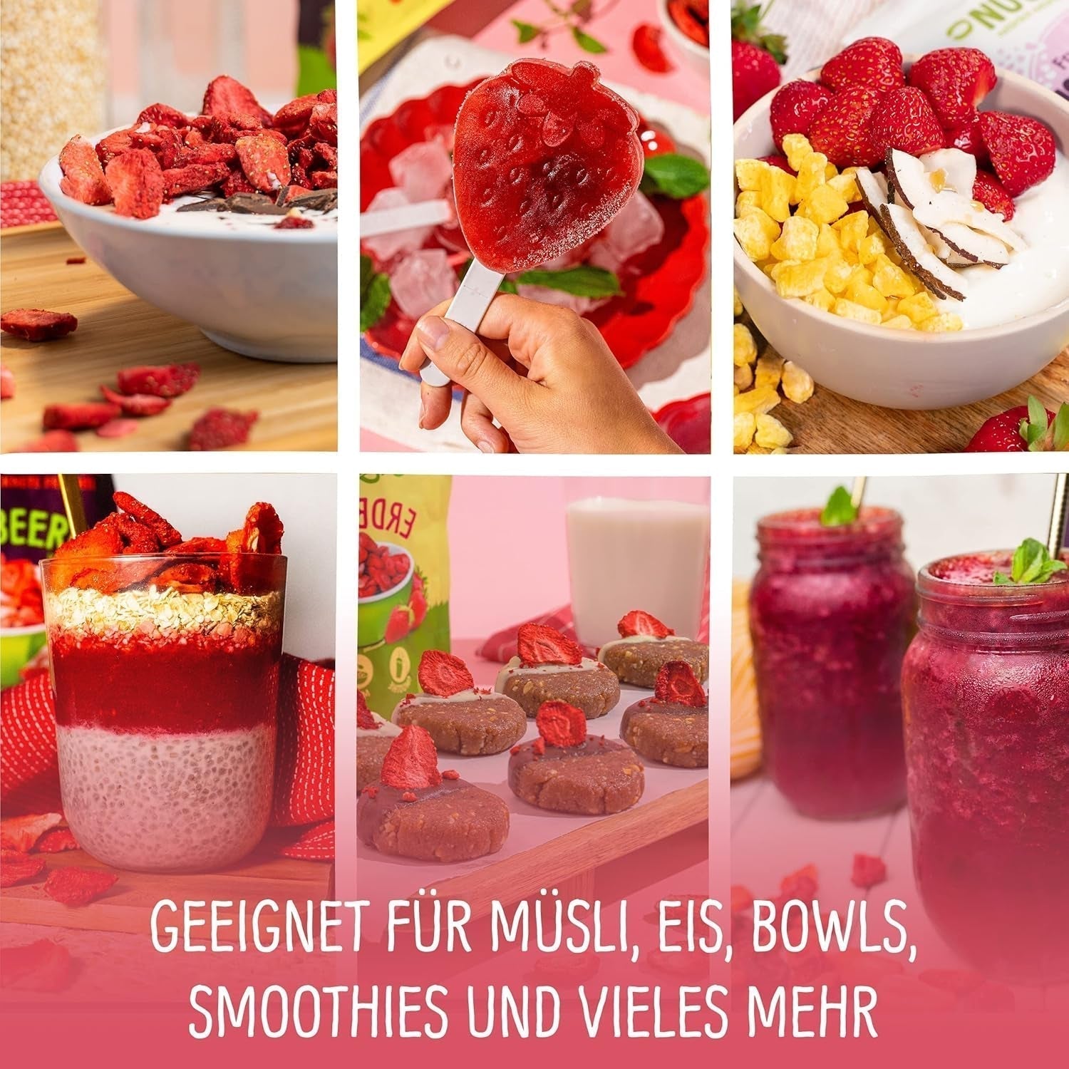 Ekologiska frystorkade jordgubbar: 70g torkade jordgubbar till smoothie bowls, müsli, grötpålägg - frystorkade bär utan tillsatt socker - frystorkade jordgubbar - NutriPur frukter Torkade produkter Naty Shop