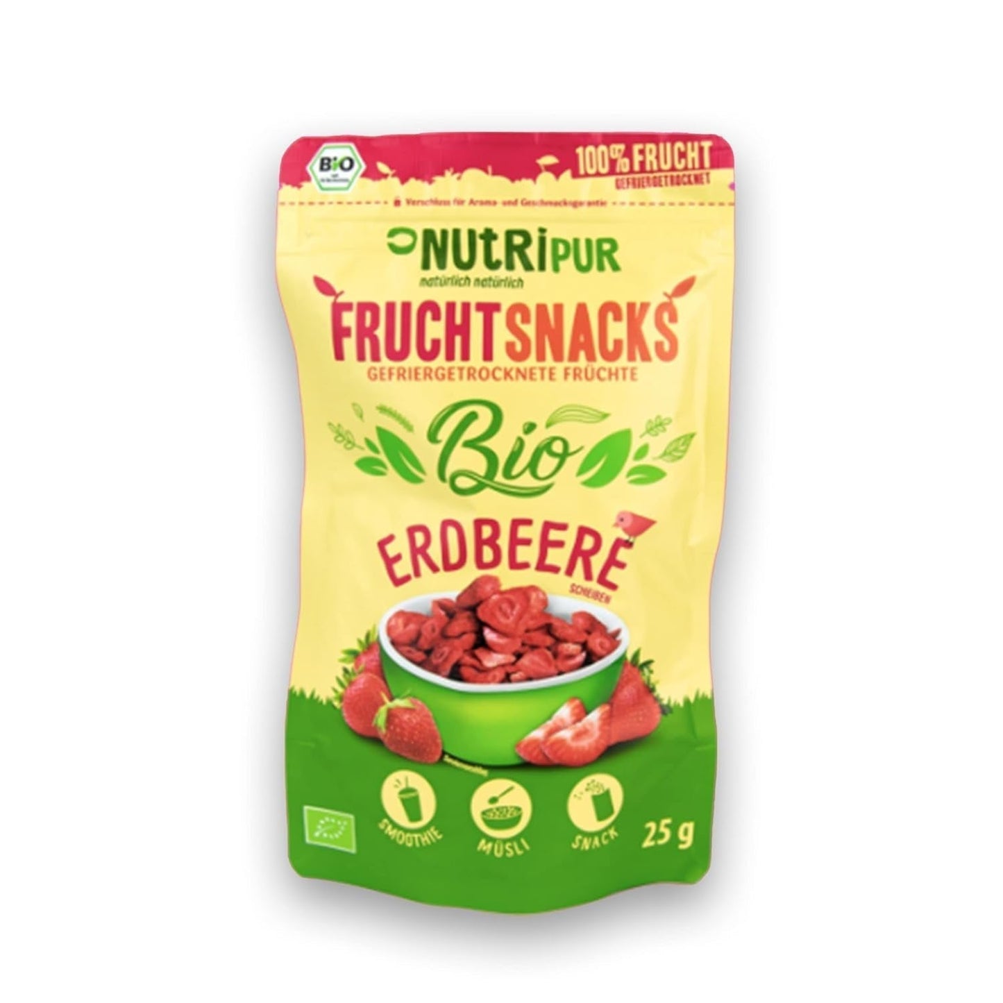 Ekologiska frystorkade jordgubbar: 70g torkade jordgubbar för smoothie bowls, müsli, grötpålägg - frystorkade bär utan tillsatt socker - frystorkade jordgubbar - NutriPur frukter Torkade produkter Naty Shop Standardtitel