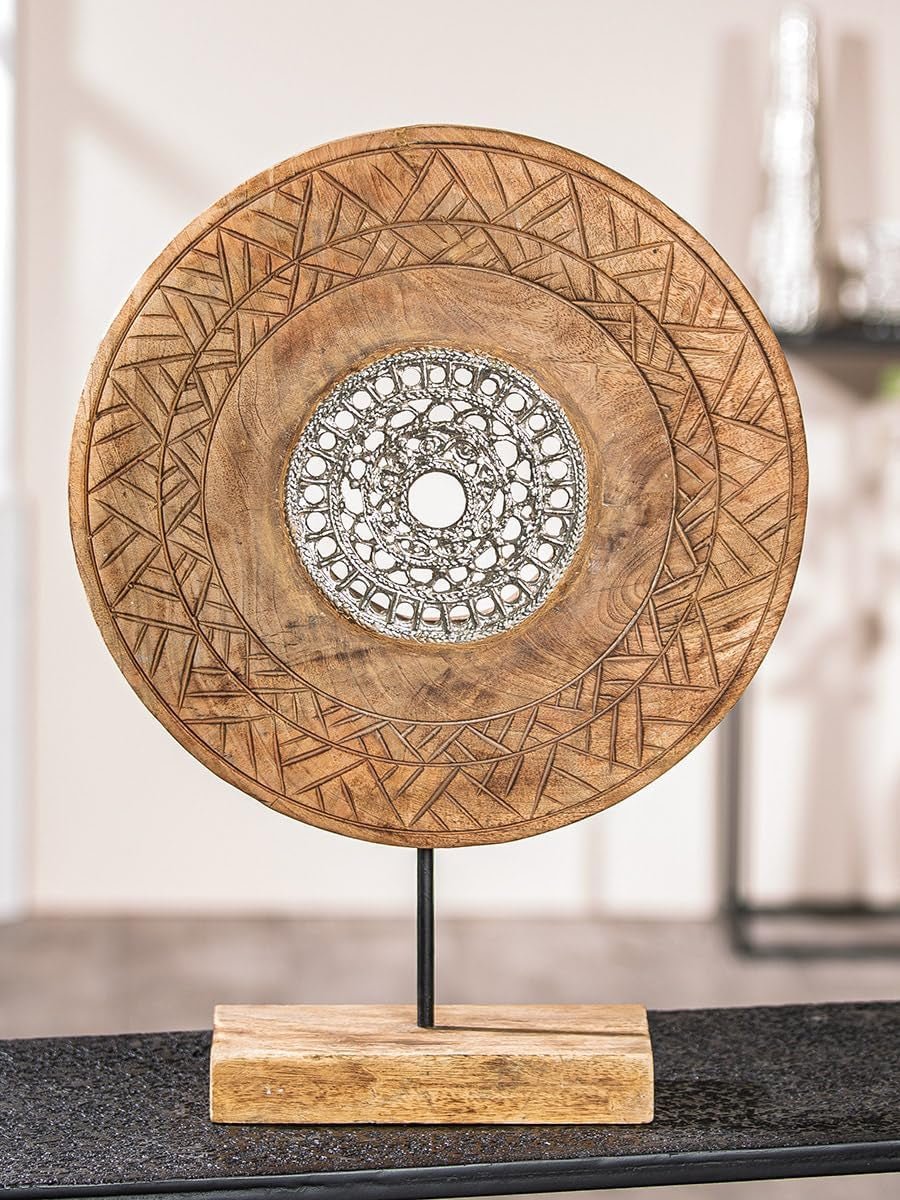 Casablanca stor dekorativ skulptur - aluminiumträ rund skulptur färg: naturligt silver - vardagsrumsdekoration födelsedagspresent höjd 46 cm Statyetter och skulpturer Naty Shop Naturliga färger Höjd 46 cm