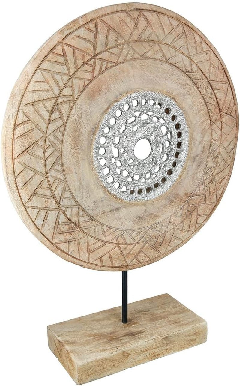 Casablanca stor dekorativ skulptur - rund aluminiumträskulptur färg: naturligt silver - vardagsrumsdekoration födelsedagspresent höjd 46 cm Statyetter och skulpturer Naty Shop