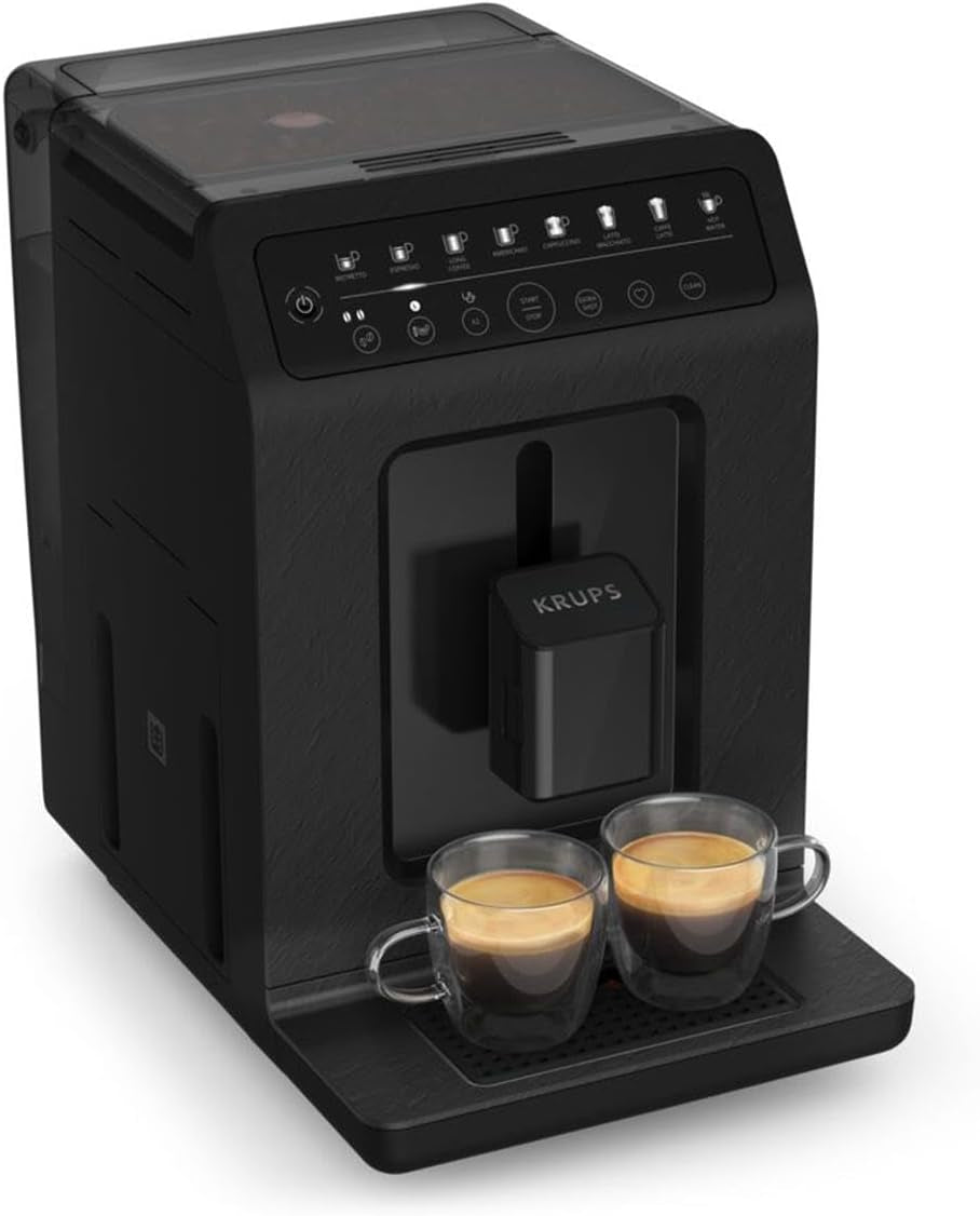 Krups EA897B Evidence ECOdesign automatisk espressomaskin, automatisk espresso- och cappuccinofunktion, Quattro Force-teknik, entrycksmjölkkoppar, 8 förinställningar, mjölksystem, 1450W