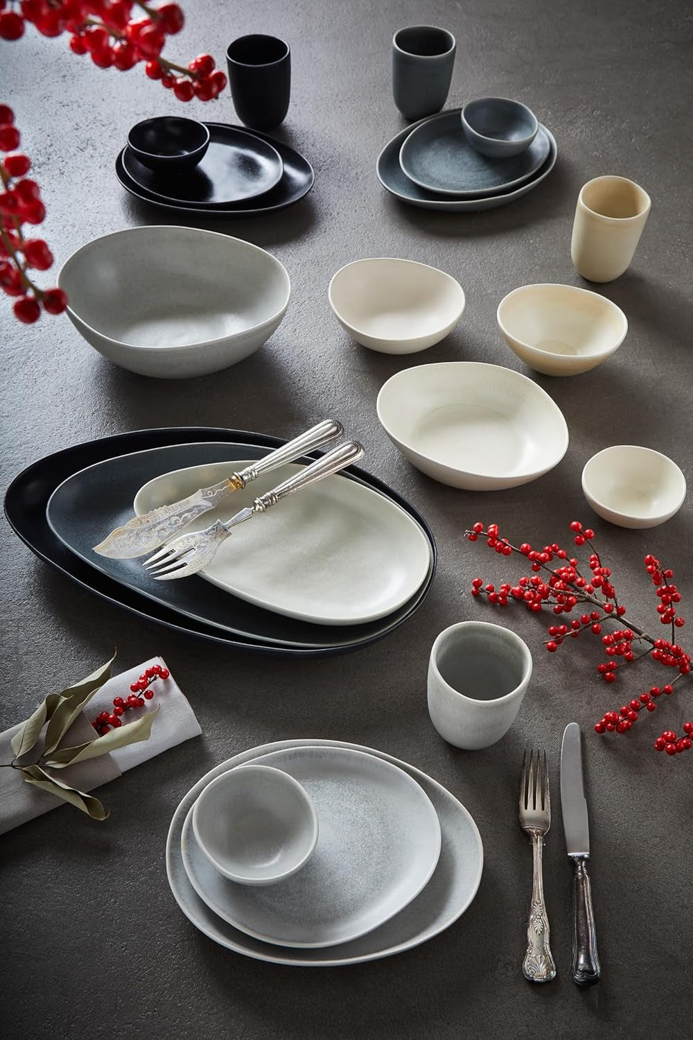 CreaTable, 22139, PIETRA-serien, 4-delat servisset för 4, porslinstallrikar, diskmaskins- och mikrovågssäkert, tillverkat i Europa