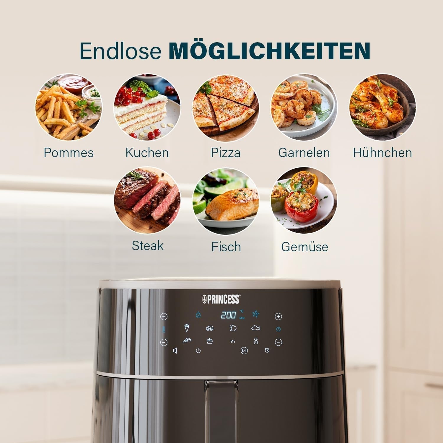 Princess Digital Hot Air Fryer - Variabel skålkapacitet - max 8 liter - 6 förinställda program Vitvaror Naty Shop