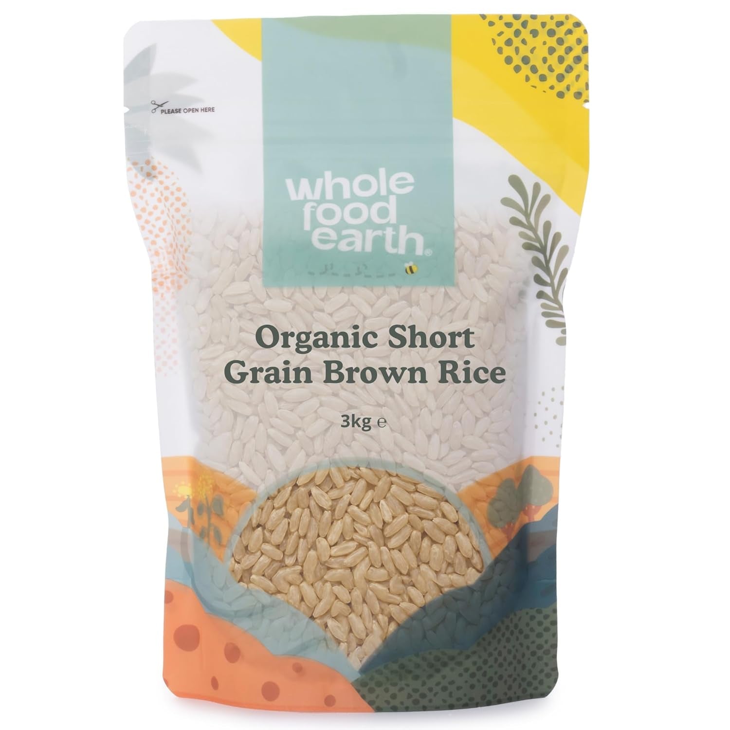 Wholefood Jord Ekologiskt kortkornigt brunt ris 3 kg icke-GMO Vegansk fiberkälla från kontrollerat ekologiskt jordbruk