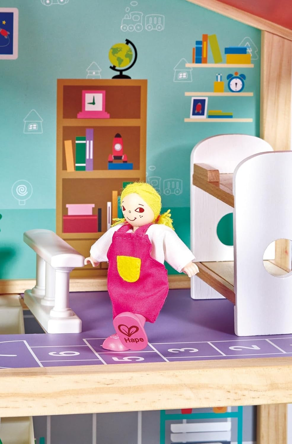 Hape dockvilla 10-rums dockhus i trä Kreativt rollspel inklusive möbler och tillbehör Pedagogisk leksak för åldrarna 3 och uppåt