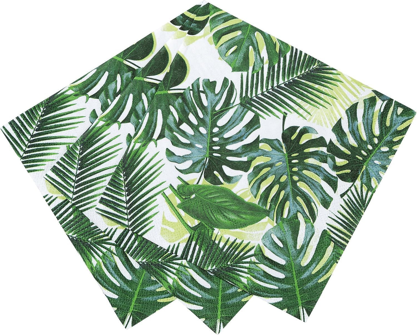 Paket med 20 tropiska våtservetter | Gröna pappersservetter med Palm Leaf Design | Engångsservis för barnfest, safarifest, djungel, dinosaurie, sommar, hawaiiskt tema