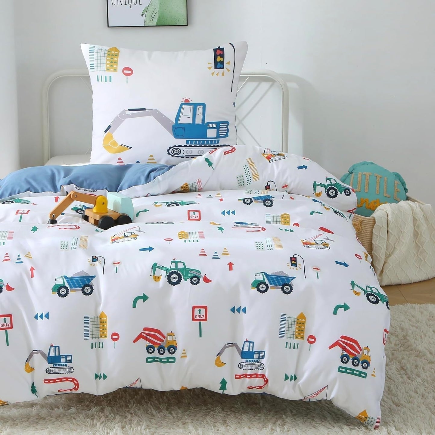 Fekohipy Bettwäsche 135X200 Mädchen Einhorn Kinderbettwäsche Rosa 3D-Druck Mikrofaser Regenbogen Kinder Bettbezug Mit Zwierzweissung Und 1 Kissenbezug 80X80Cm 2-Teilige Kinderbettwäsche-Set Naty Shop Blaue Bagger 135X8008C