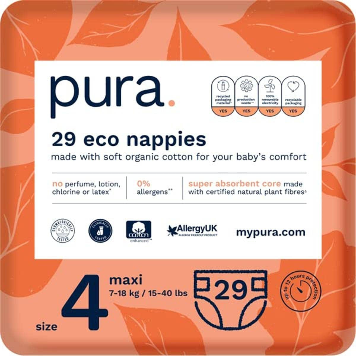 Eco babyblöjor - storlek 3 (4-9 kg), 1 förpackning (26 blöjor), ultramjuka blöjor för känslig hud, ekologisk bomull, upp till 12 timmars läckageskydd, ny storleksguide