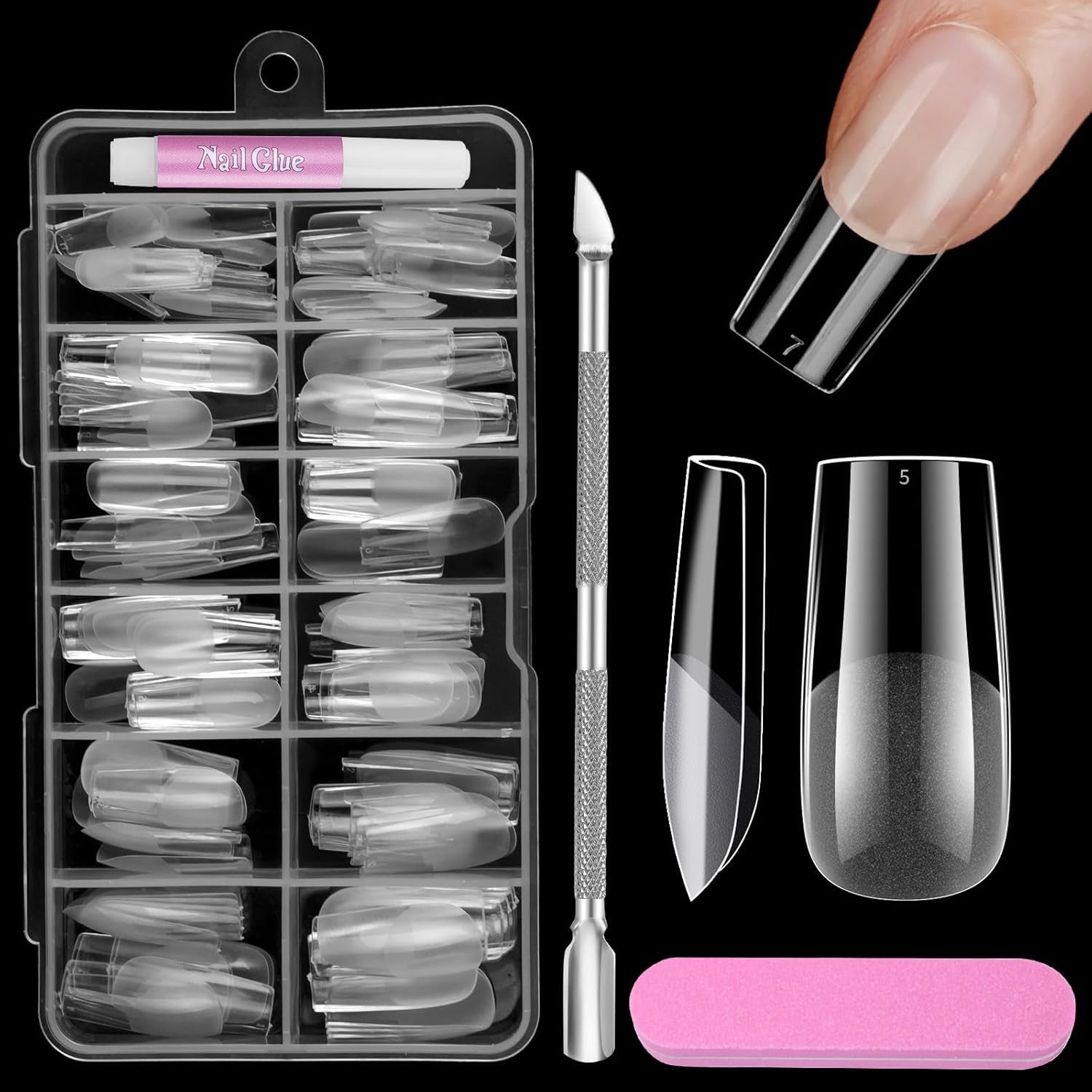 Heltäckande Korta naglar 120st 12 storlekar Korta nageltips för gelnaglar Lim på konstgjorda naglar Lim på nagelfilsset Nagelpolerare Nagelbandsskjutare