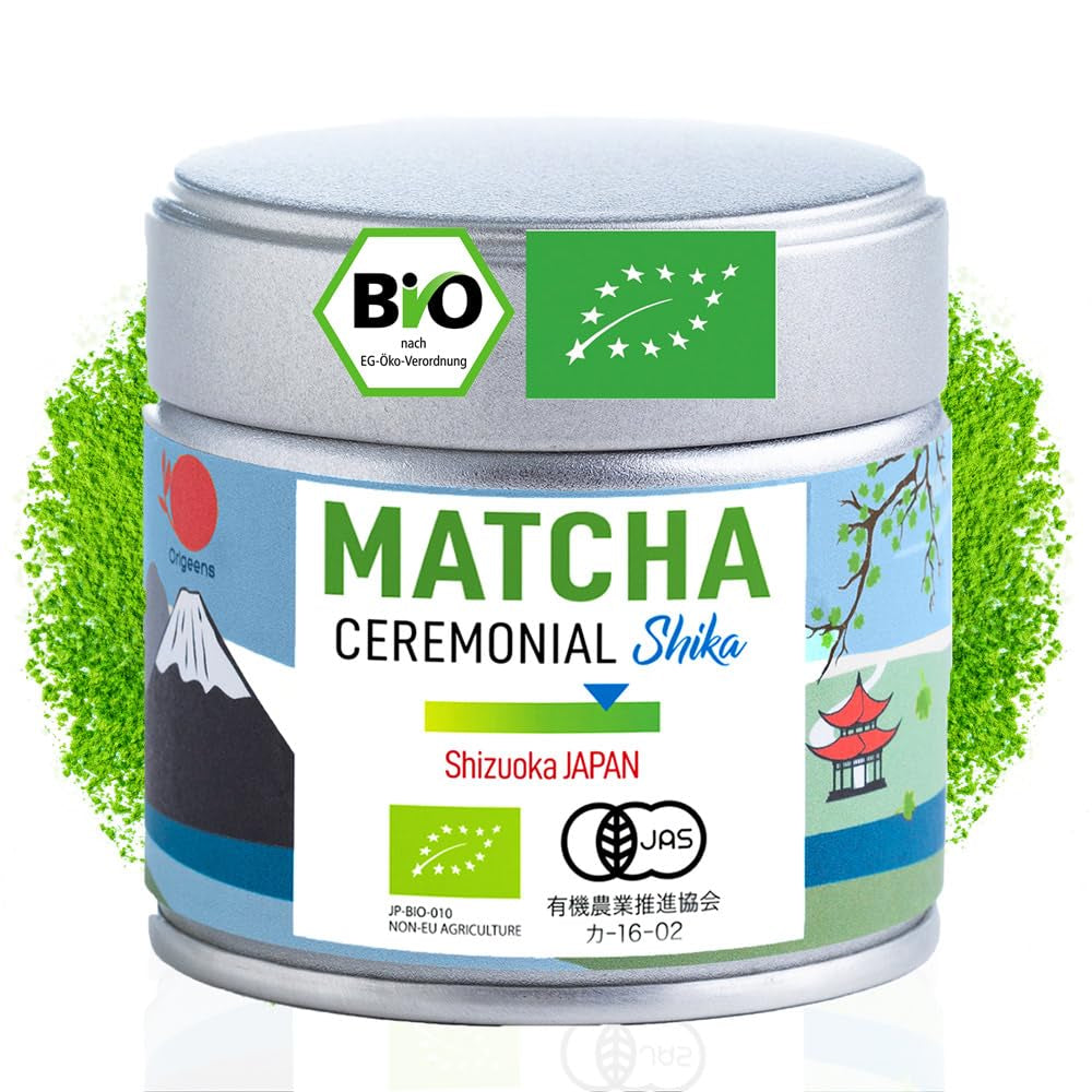 ORIGEENS BIO MATCHA CEREMONIELL GRADE "SHIKA" - Ekologiskt japanskt te från Shizuoka - Matcha Latte/Usucha - 30g påfyllningspåse - Ceremoniellt ekologiskt Matcha grönt tepulver
