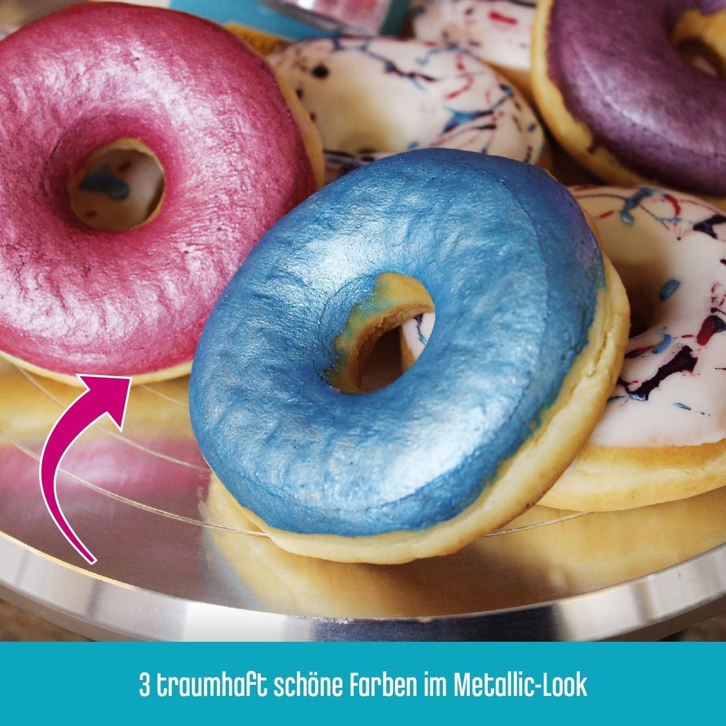 DECOCINO Metallic Pastell Coloring Powder (3X2G) – Blå, Lila och Rosa – Food Coloring Pulver – Glitterpulver Lämplig för fondant som tårtdekoration och tårtdekoration!