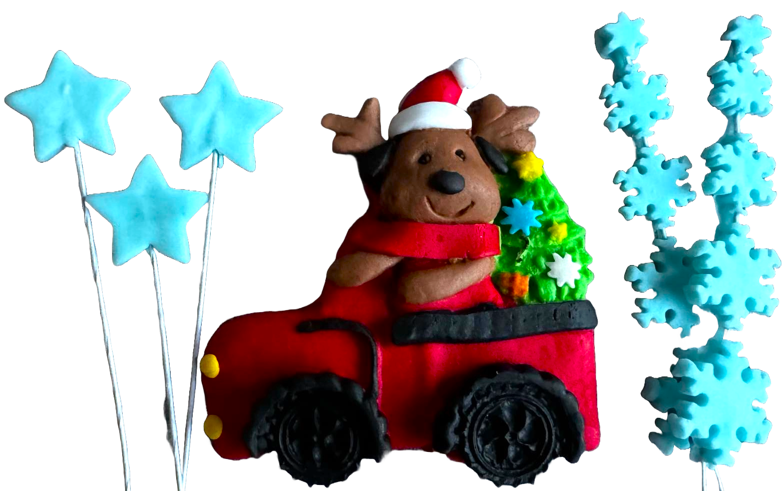 Set med 6 ätbara sockerpastadekorationer, jul, bil, nallebjörn, stjärnor och snöflingor Sockerpastadekorationer Naty Shop