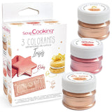 Scrapcooking - Set med 3 metallisk matfärgning - Matfärgning: guld, roséguld och rubin - Ätbar matfärg för bakning, kakor, kakor, kakor, choklad - 4019