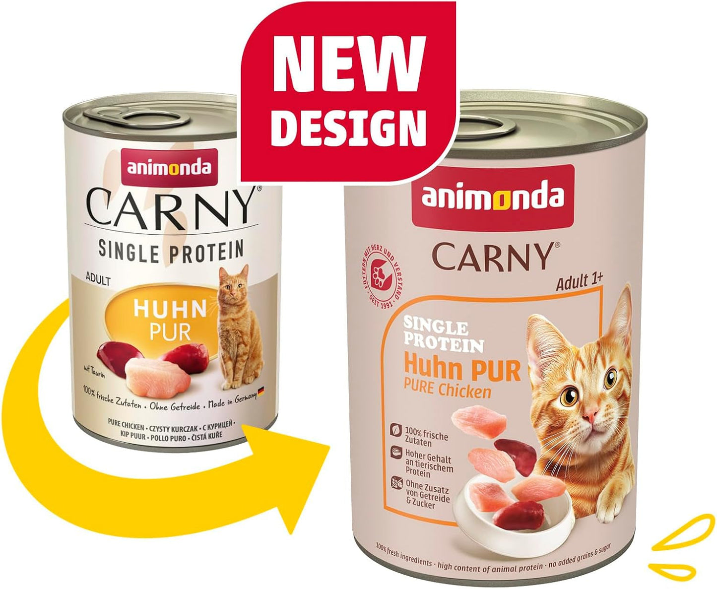 animonda Carny Adult Single Protein Pure Chicken (6 x 400 g), våtfoder för vuxna katter med en enda proteinkälla, våtfoder för vuxna katter, spannmålsfri och sockerfri