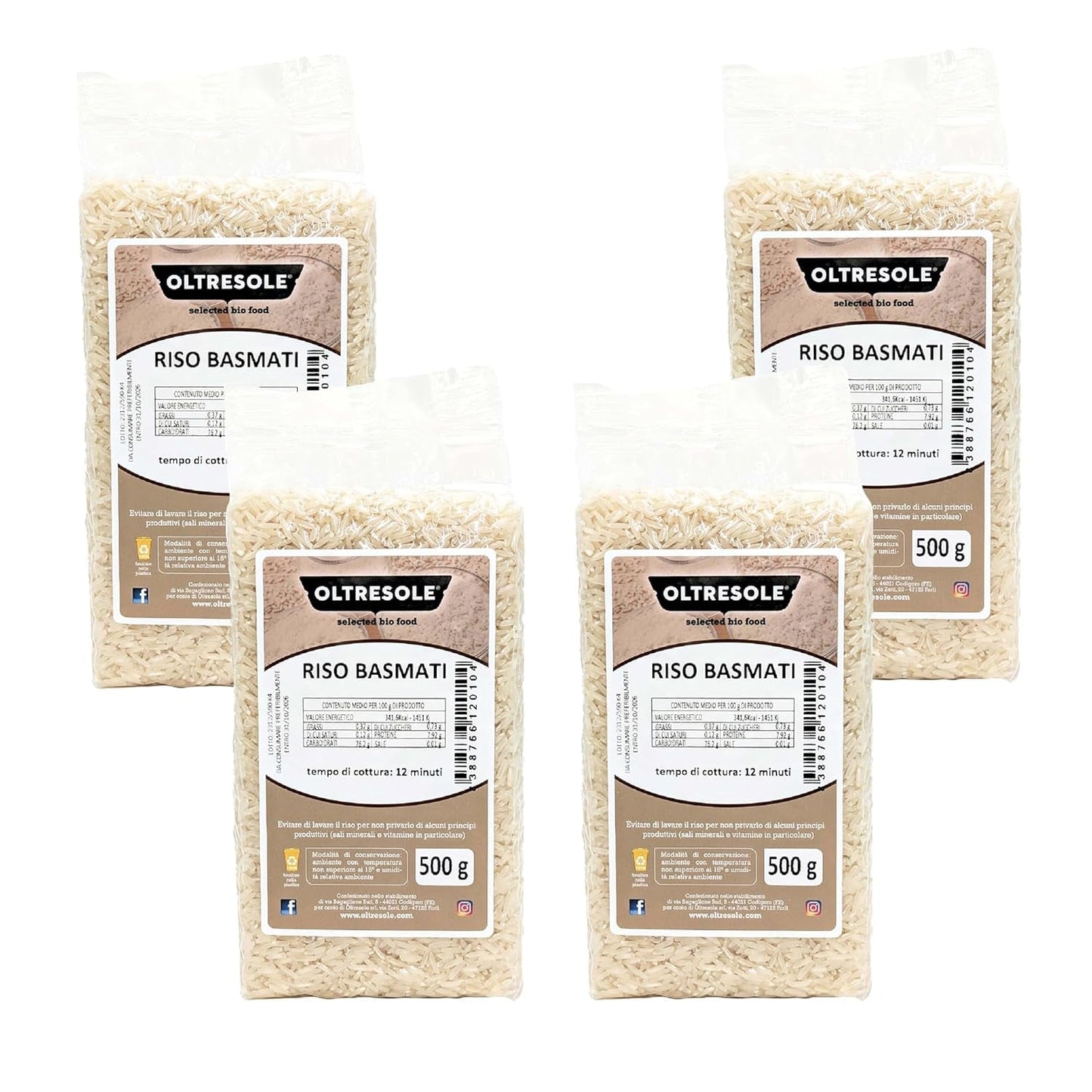 Italienskt fullkornsris, fiberrik oraffinerat ris, perfekt för kreativa rissallader och hälsosamma rätter, vakuumförpackat, 4 förpackningar x 500 g