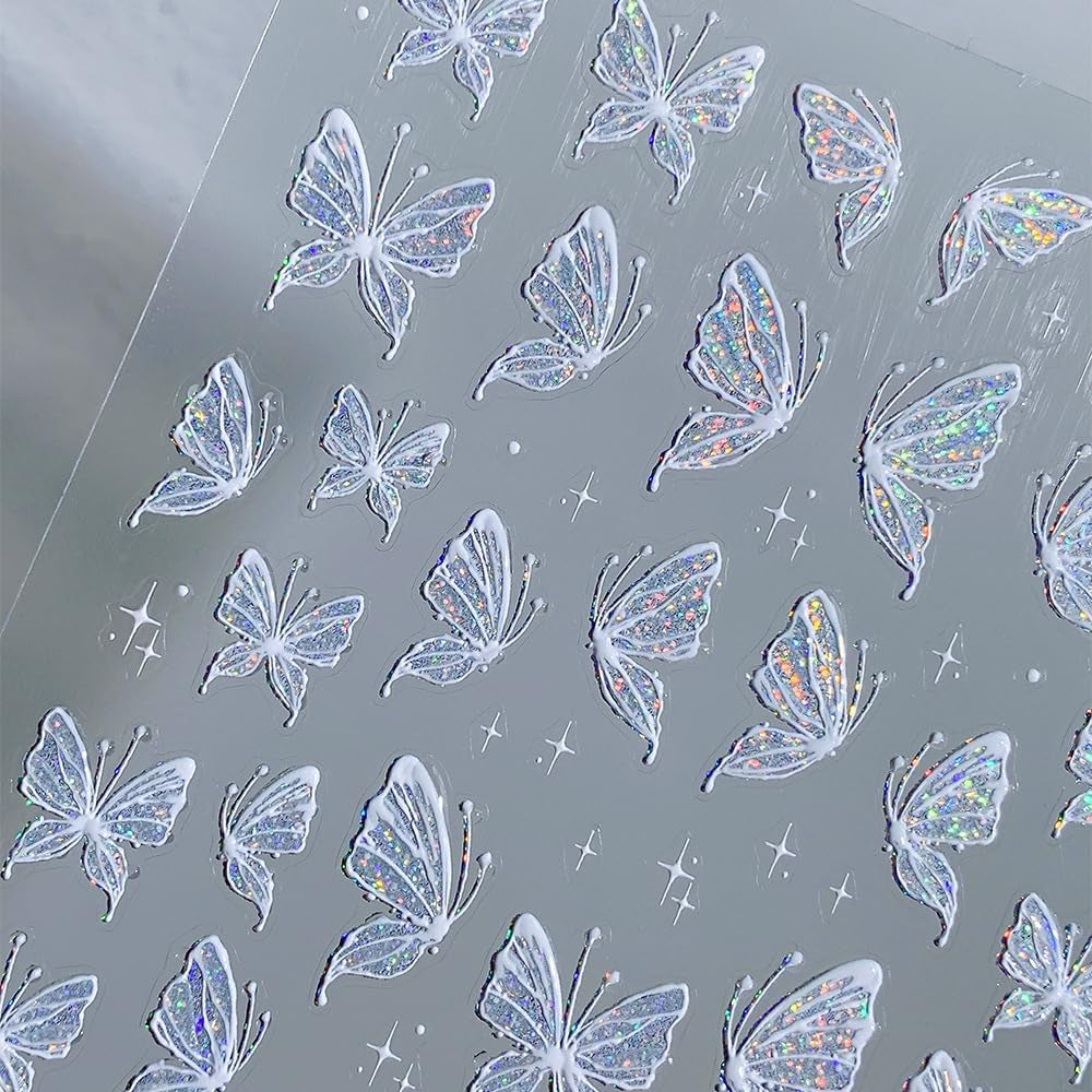Aurora Muschel Schmetterling Nagelsticker Weiß Schmetterlinge Nageldekal Gelee Relief Butterfly Nagelaufkleber Y2K Butterflies Nagel Sticker Nägel Nageldesign Nagel Zubehör Nail Art Stickers Nailart