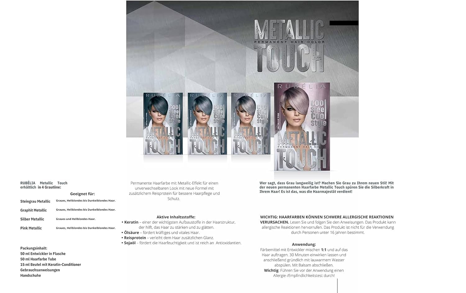 Metallic Touch permanent hårfärgning - Metallic Silver, 1 förpackning - 115 ml Hårfärgning Naty Shop