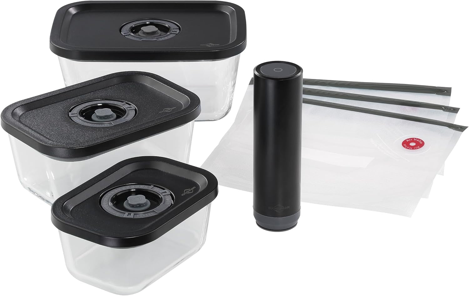 Vakuumsats Küchenprofi EASYFRESH | Set med 7 delar | 1x elektrisk vakuumpump, 1x vakuumburk S, M och L, 3x vakuumpåsar 22x21 cm | borosilikatglas, högkvalitativ plast | beredning och förvaring Matförvaringslådor Naty Shop Dammsugarset 7 st