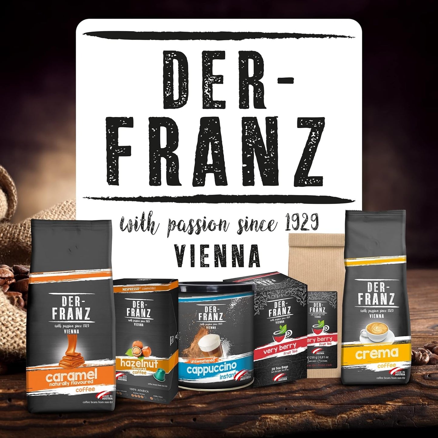 Der-Franz Melange kaffe, styrka 3/5, 100 % Arabica, hela kaffebönor, 4 x 1000 g