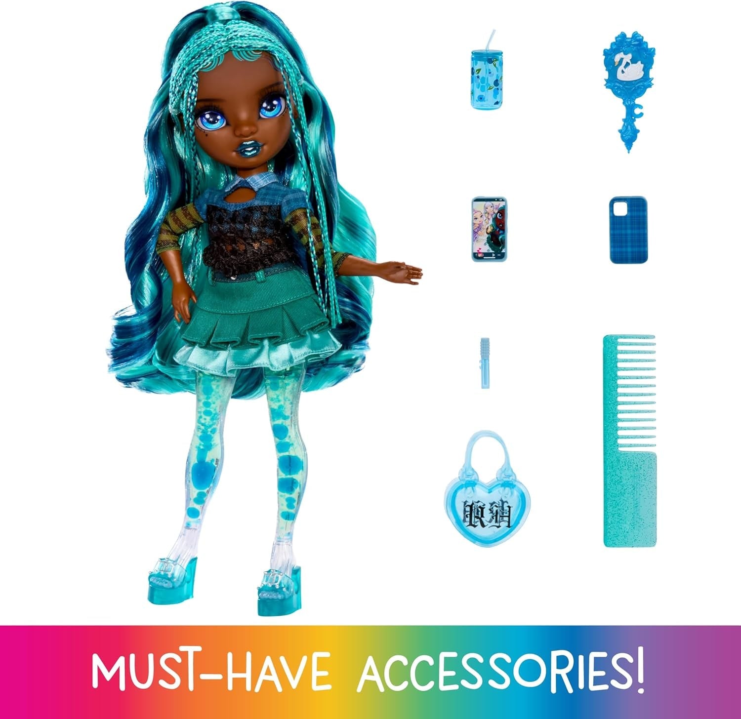 Rainbow High Sparkle & Shine Doll - Misty - 28 cm fashionabel docka med turkost hår och magiska bubblor Stående Färgglada dressing och leksamlarobjekt i 4-12 år
