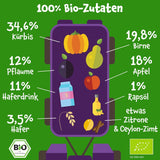 Pumpkin Organics Bio Gemüse-Getreide-Quetschie Kürbis, Birne, Apfel, Pflaume, Hafer ohne Zuckerzusatz¹ - ab 8 Monaten - als Snack eller Beikost für unterwegs (100g)