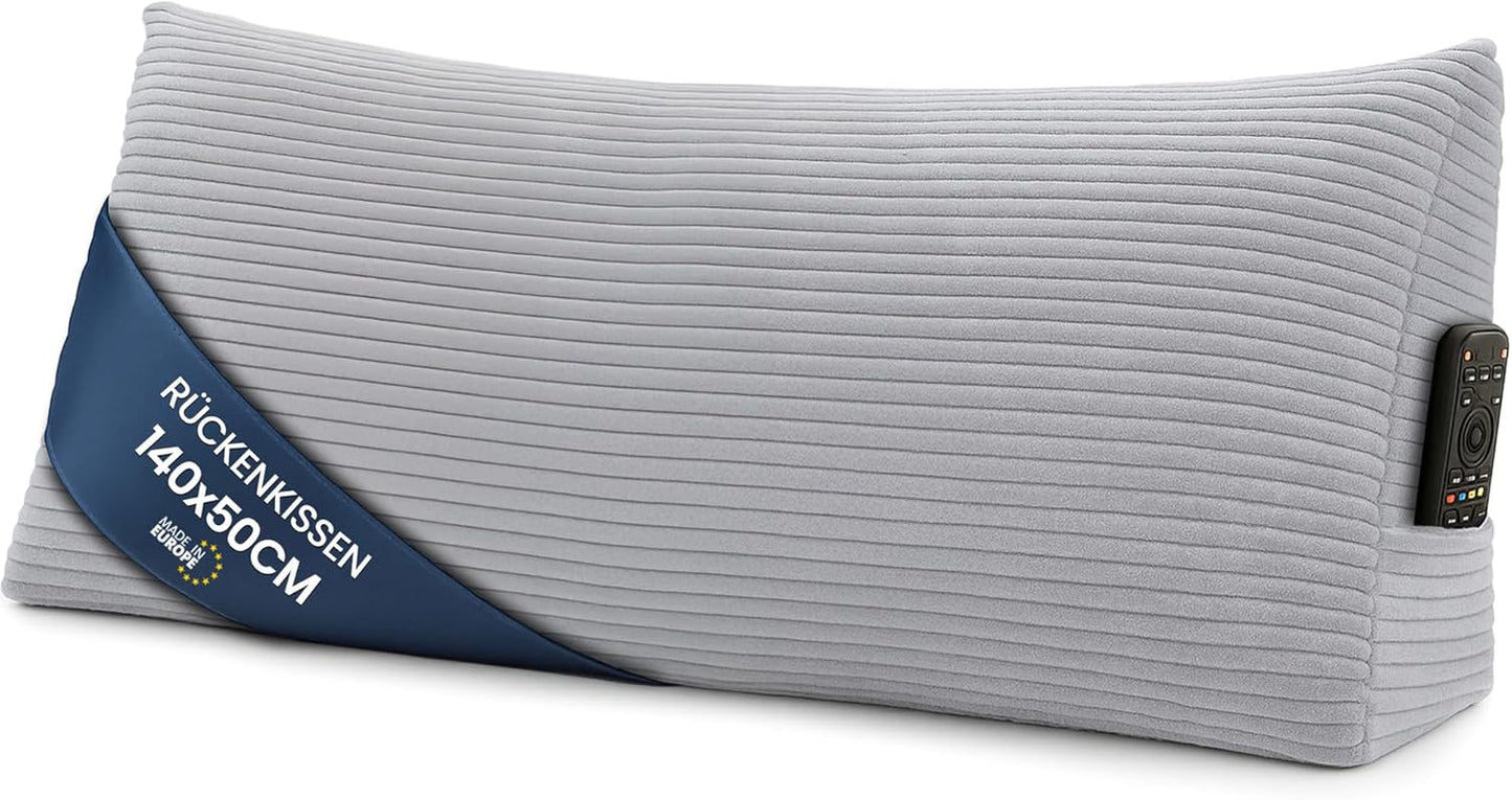 Fjäderkudde, ryggkudde, sammetskudde, bredd 70 cm - läskudde för säng, soffa och soffa, stor soffkudde, väggkudde, soffkudde, läskudde, ryggstödskudde, ljusgrå