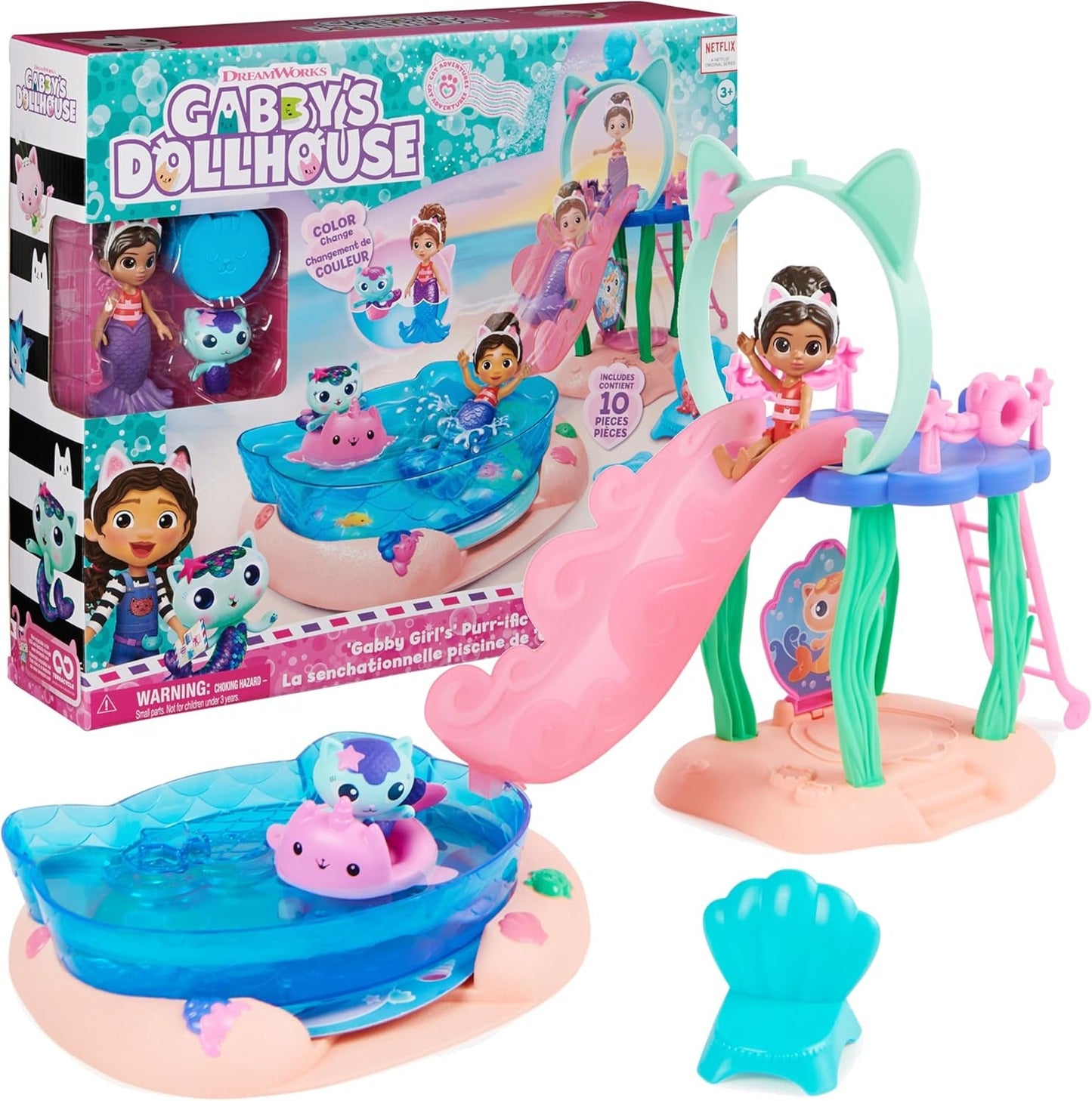 Gabby's Dollhouse, Purific Pool Party Lekset med Gabby och Meerkat figurer och Deluxe Room, Cakey Baking, Cakey Kitchen