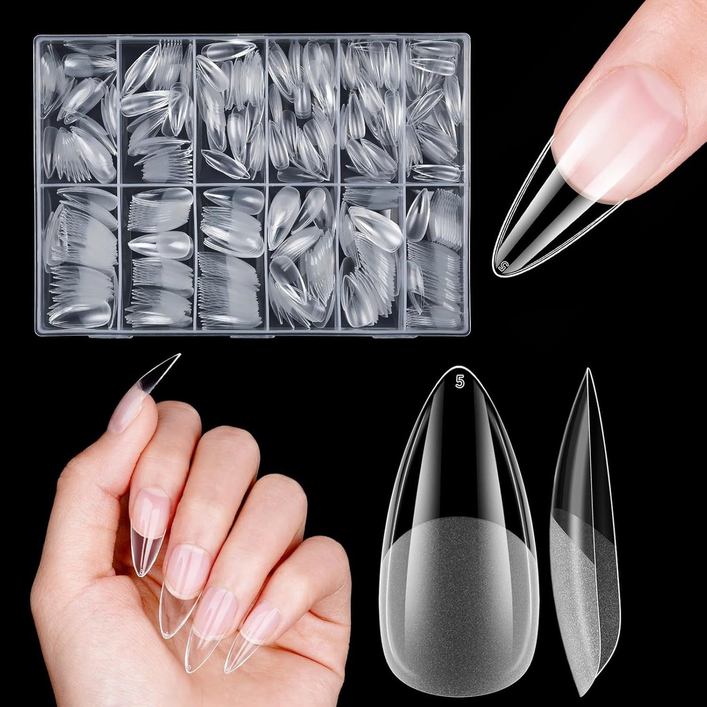 Korta konstgjorda naglar 500st mjuk gel heltäckande Nageltips för gelnaglar 12 storlekar Förpolerade nagelspetsar för gelnaglar Korta konstgjorda naglar Kista Nagelförlängningar Med Box