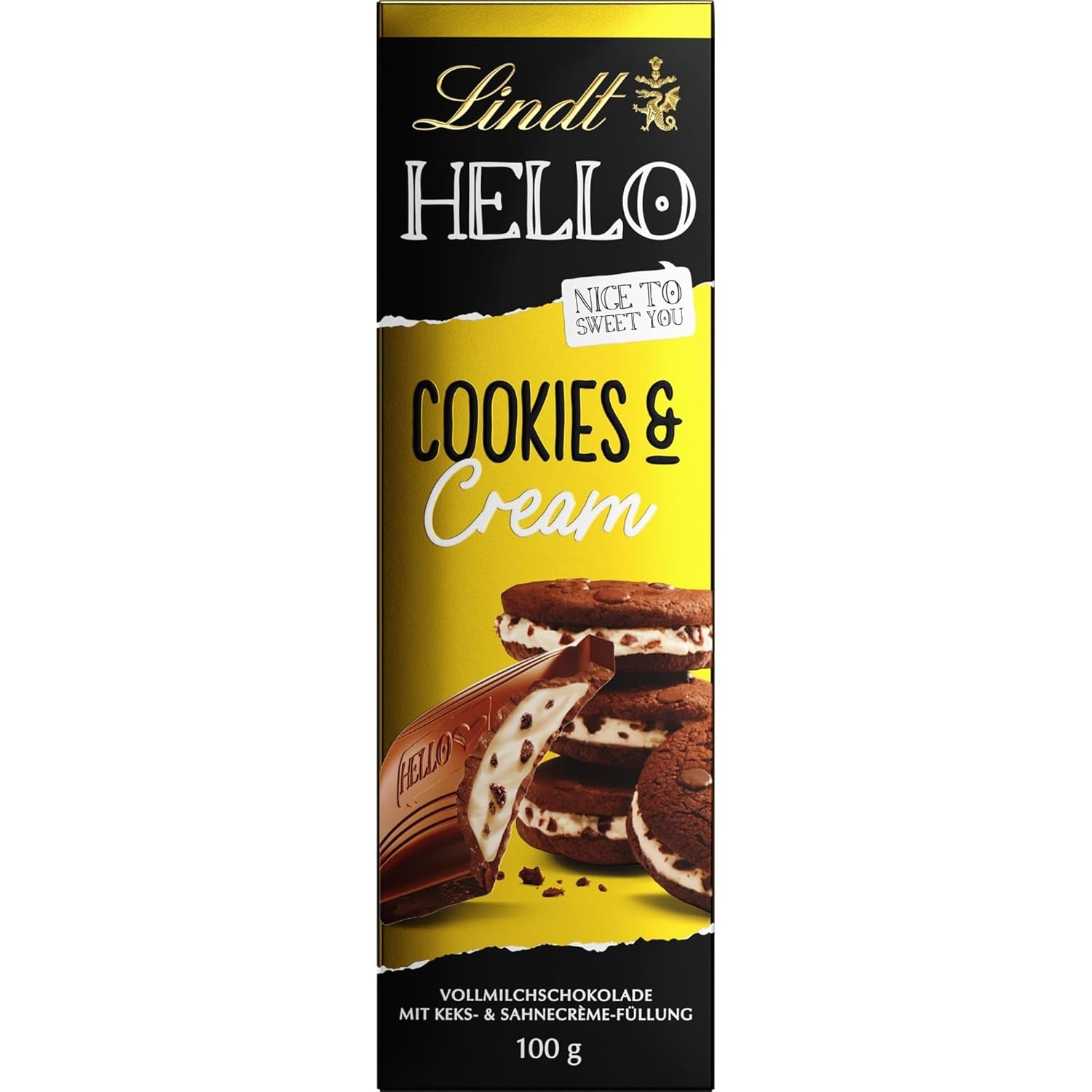 Lindt Hej Kakor & Gräddchoklad | Bar 100g | Mjölkchoklad med kakor och gräddfyllning | Chokladkaka | Choklad present