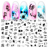 JMEOWIO Nagelsticker Geometrie 10 Blatt Nagelaufkleber Selbstklebend Schwarzes Herz Unregelmäßig Geformt Nagel Art Sticker Dekoration Nageldesign Zubehör