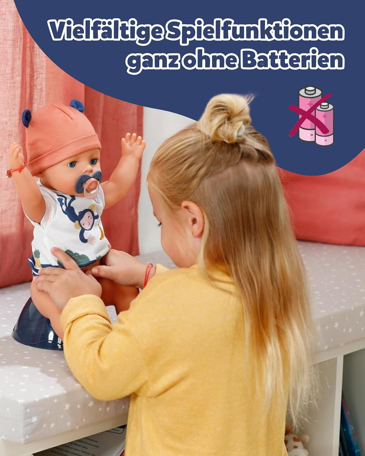 BABY Born Emma i djungelstil - Docka 43 cm lång - 10 funktioner Inklusive accessoarer och klänning i unisexfärger - Fungerar utan batterier - Lämplig för barn från 3 år och uppåt Naty Shop Dolls