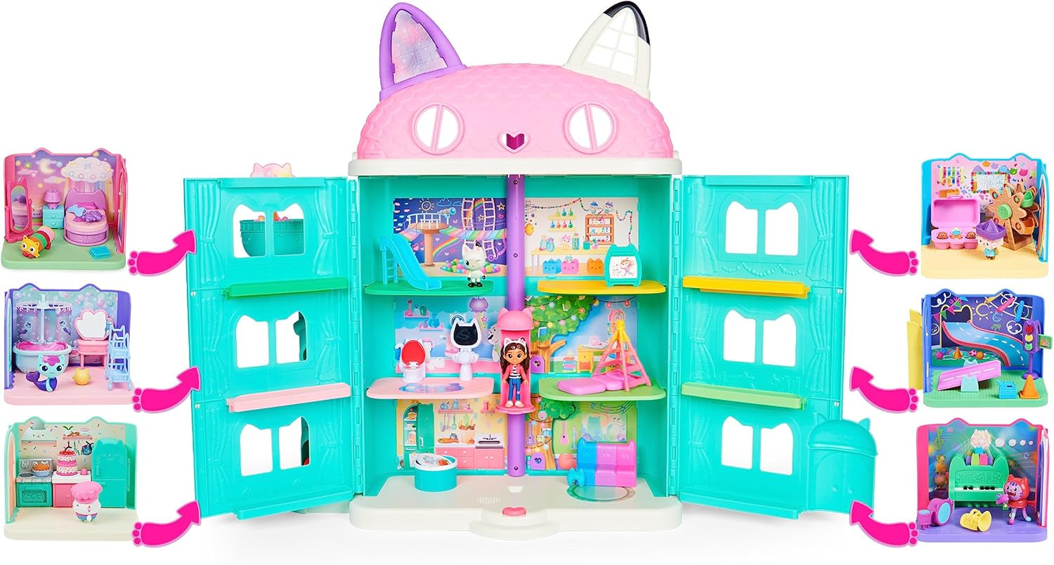 Gabby's Dollhouse Deluxe-rum, Purr-Ific-lekrum, lekrum med Carlita-leksaksbil, 2 möbler och 2 överraskningslådor med tillbehör, lämplig för åldrarna 3+ Naty Shop Dollhouses