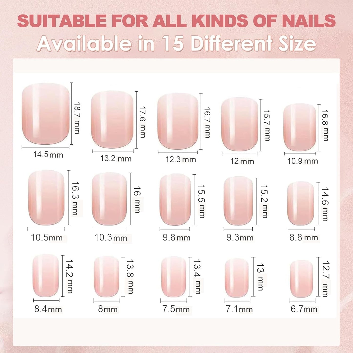 240 st Gradient Square Nails Set, Nude White Gradient Artificiella naglar för Oil Pen Lime, Medium Ombre Natural Fake Nails for Women DIY (Nude Square)