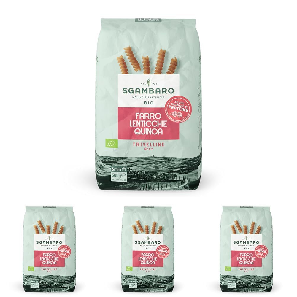 Ekologisk pasta Trivelline N.47 - 500g med dinkelmjöl, linsmjöl och quinoamjöl - Rik på protein, källa till fiber och protein