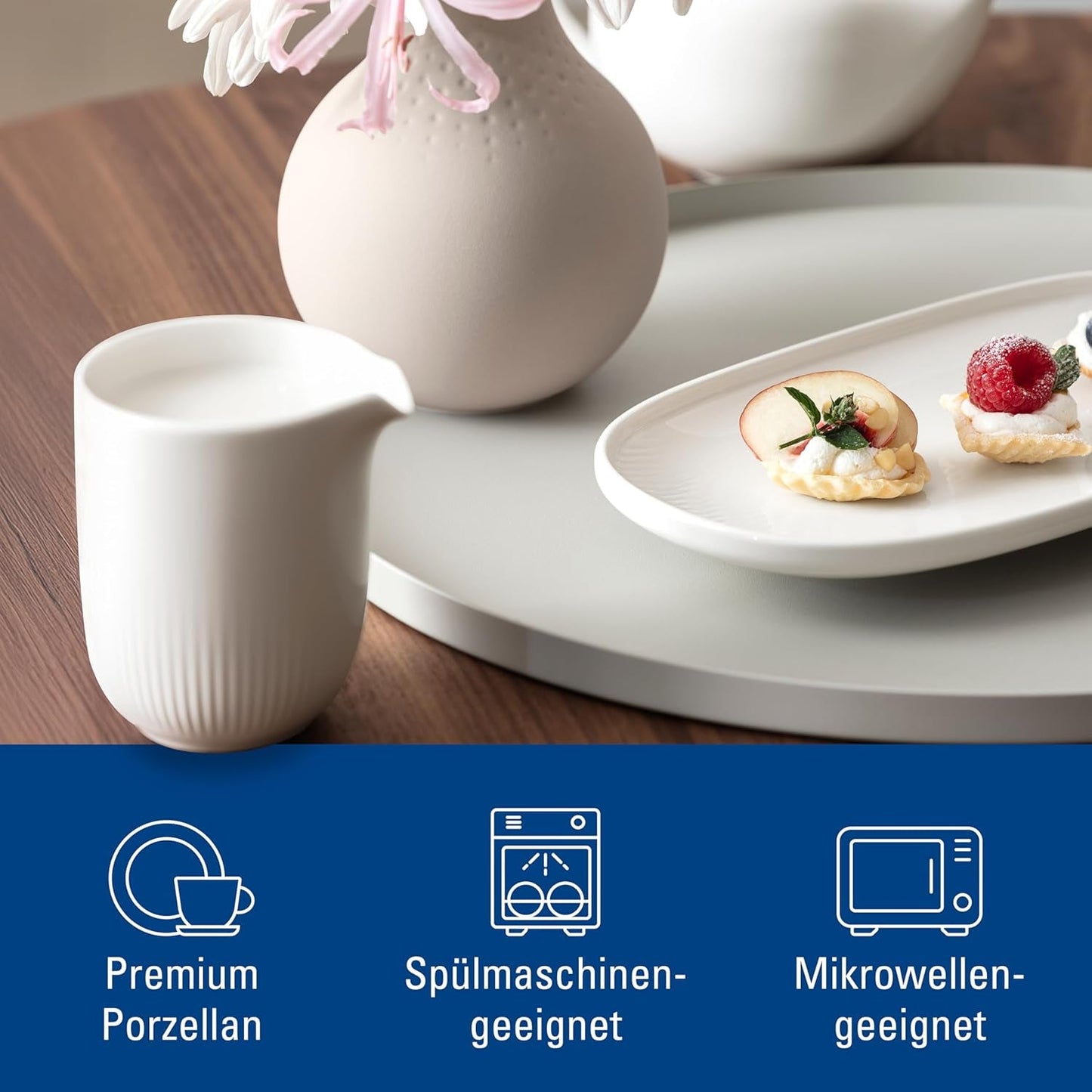 Villeroy & Boch - Afina mjölkmugg 170 ml, vit, diskmaskinssäker, mikrovågssäker, mjölkkaraff, kaffetillbehör, keramisk kanna, fat, servis, premiumporslin
