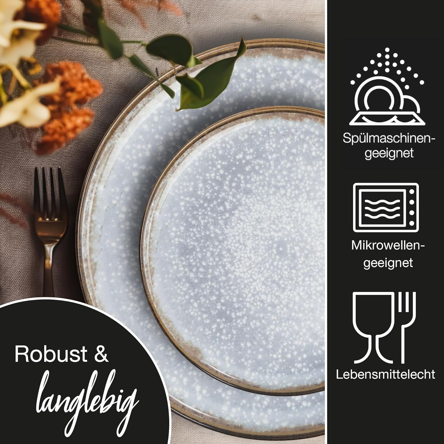 Moritz & Moritz BLOSSOM porslinsservis set för 6 personer, 18 delar - Modern servis med lekfull design - Lättskött kaffeservering med tallrikar och skålar - Kombinerad service
