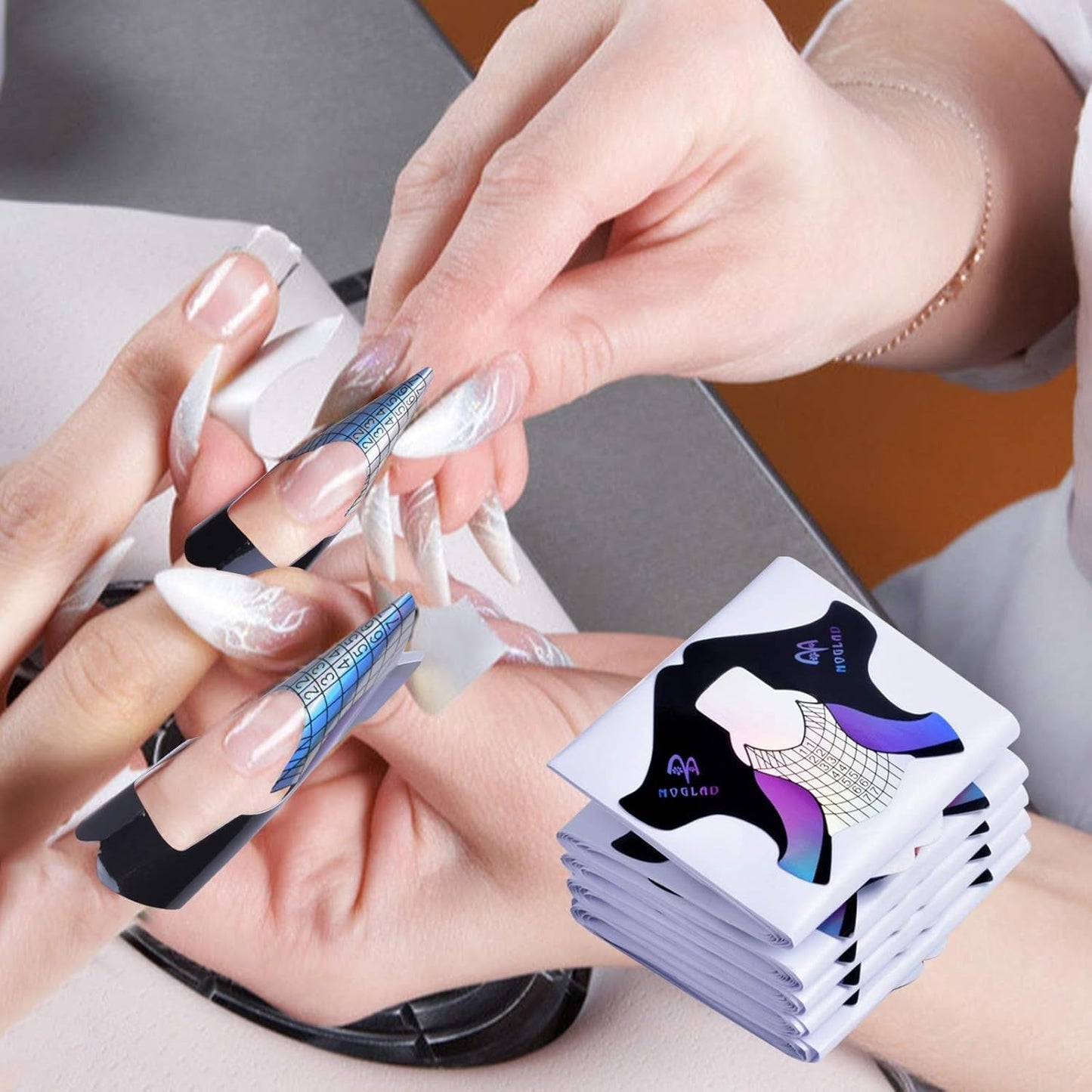 100 st Gel-nagelmallar, konstgjorda nageltillbehör, självhäftande nagelmallar för nagelkonst, gelnaglar, konstgjorda nagelförlängningar