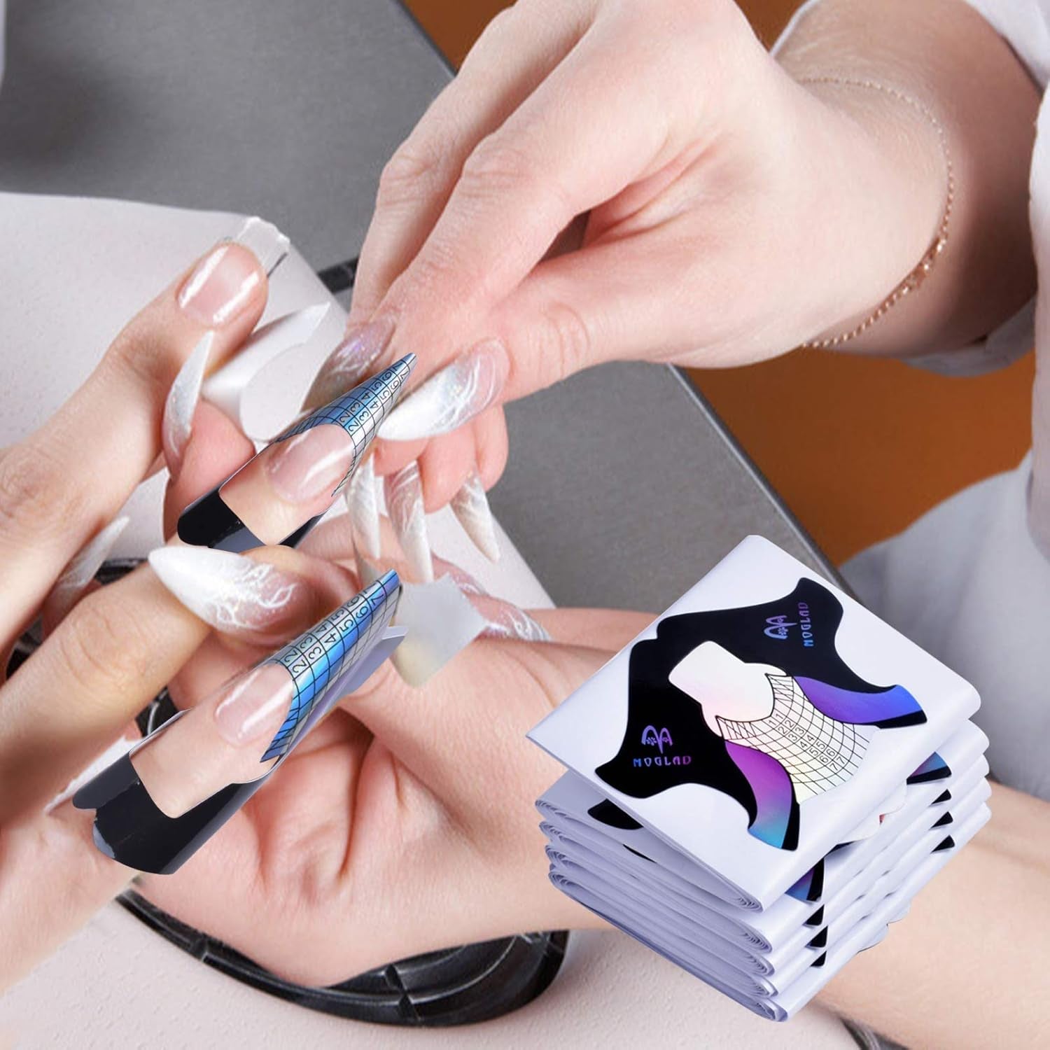 100 st Gel-nagelmallar, konstgjorda nageltillbehör, självhäftande nagelmallar för nagelkonst, gelnaglar, konstgjorda nagelförlängningar