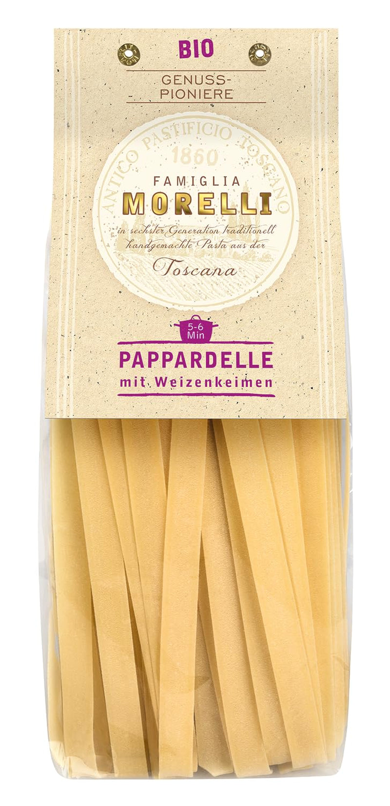 BioGourmet Pappardelle med vetegroddar - Ekologisk bred pasta för grytor och såser - med extra näringsämnen | 500 g ekologiskt och veganskt