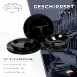 Servis set för 6 - 18 delar - Opalglas servisset - Svart servisset - skål och tallrik set - Modernt servis - tallrikar - bordsservering - servisset för 6