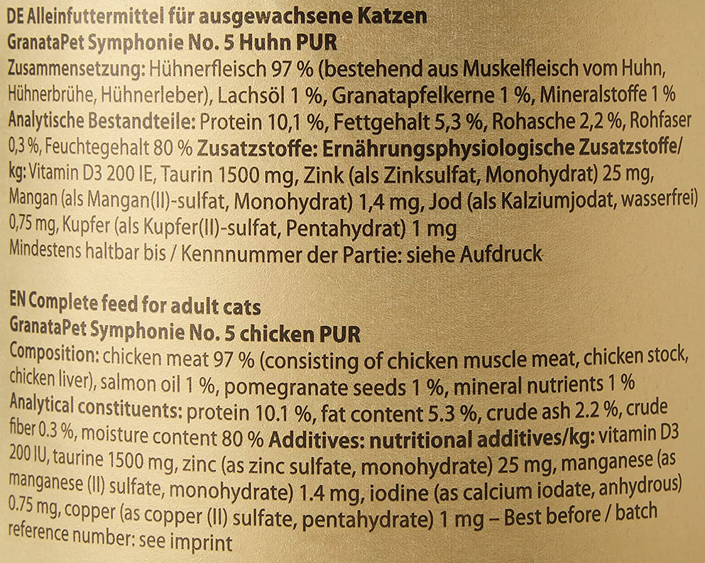 GranataPet Symphony No. 5 Pure Chicken, spannmål och sockerfri kattmat, filéer i naturlig gelé, delikat våt kattmat, 6 x 200g