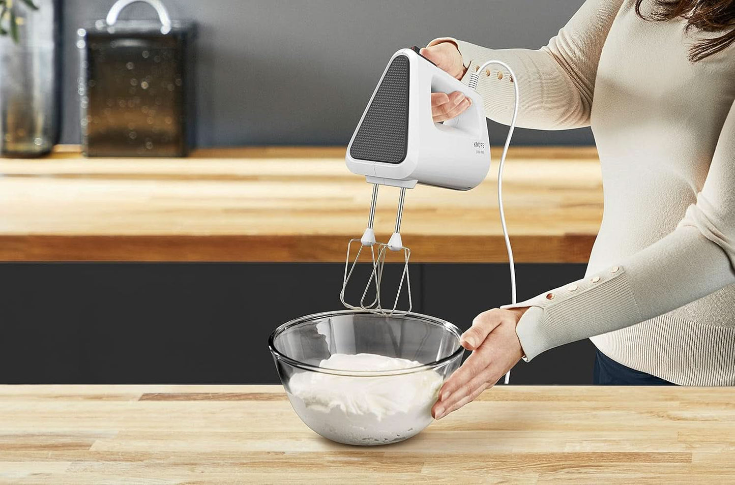 Krups GN4001 3 Mix 4000 Handmixer | 450 watt | Robust design | Variabel hastighetsregulator | Turbo-Und Auswurf-Funktion | Inkl. 2 Rührbesen Und 2 Knethaken | Weiß/Grau Kitchen Naty Shop