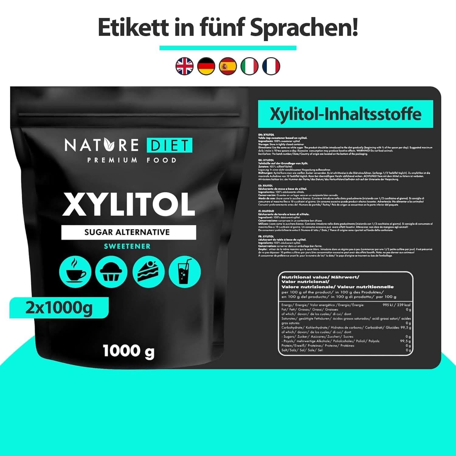 Nature Diet Xylitol, 1 kg sötningsmedel Naty Shop